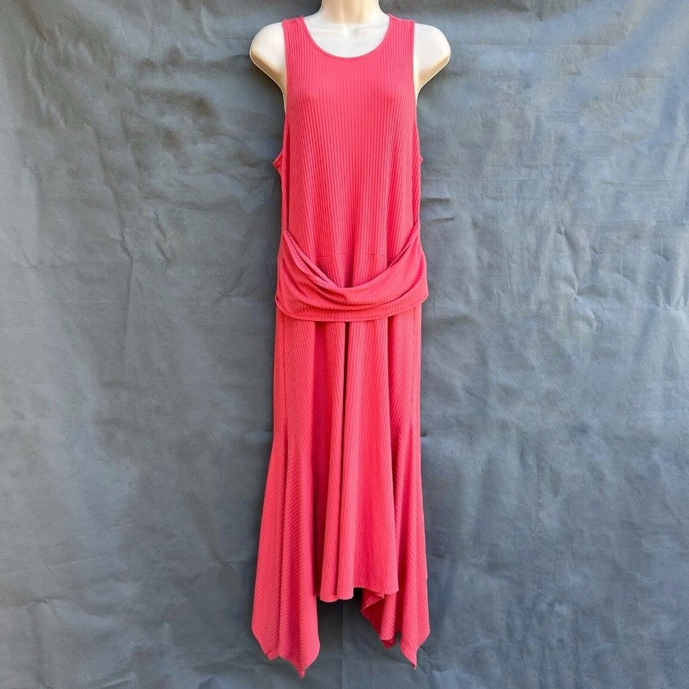 Anthropologie Kingsolver Dress Ribbed Salmon Pink Sz L Sleeveless Asymmetrical